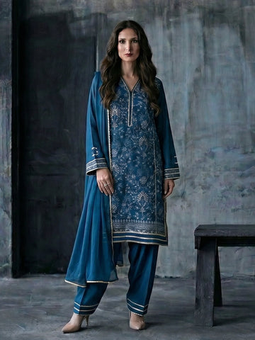3 PIECE - EMBROIDERED KARANDI LAWN SUIT