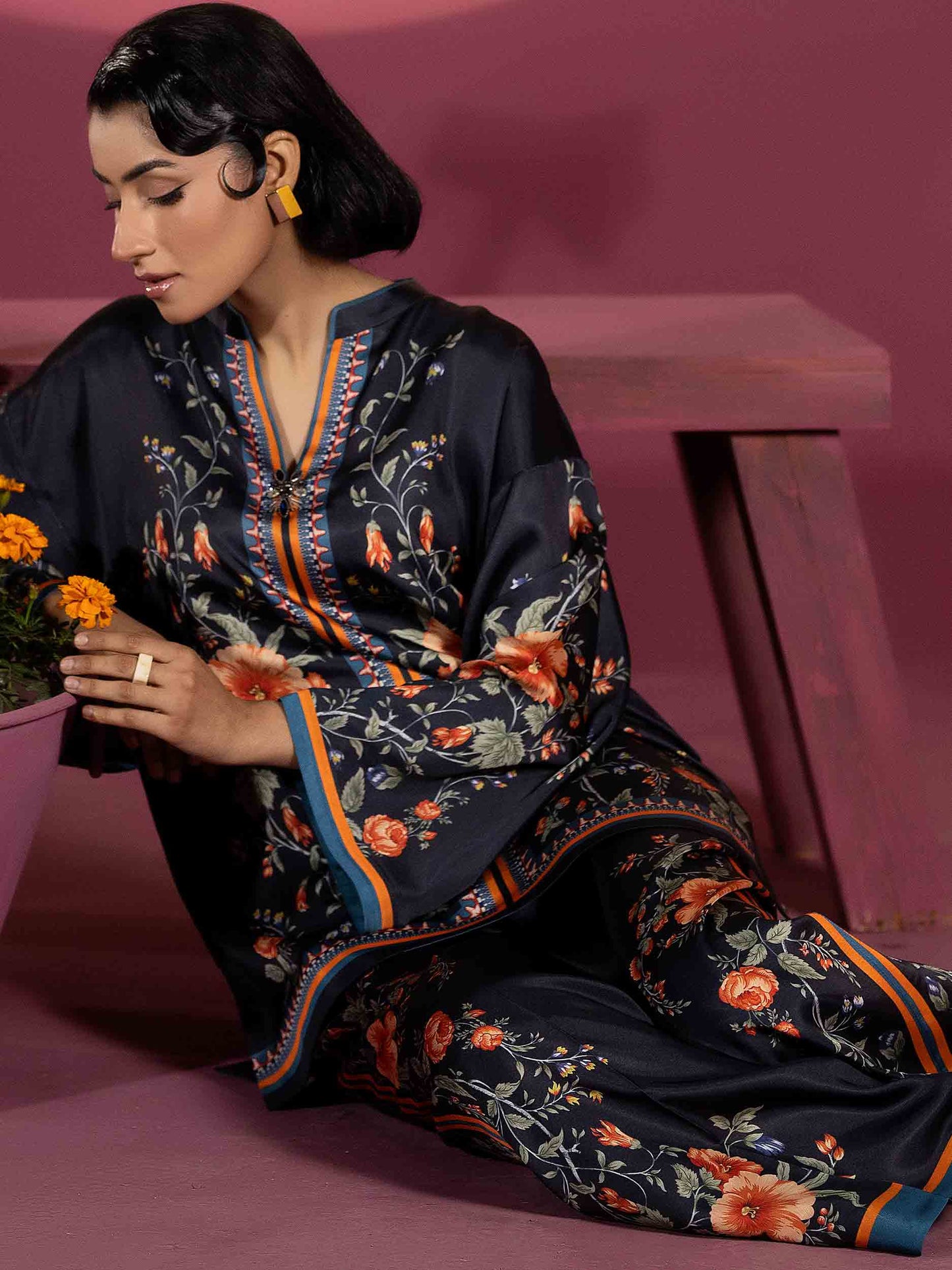 2 PIECE - EMBELLISHED SILK SUIT