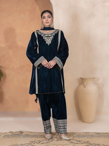 3 PIECE - EMBROIDERED VELVET SUIT