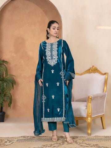 3 PIECE - EMBROIDERED VELVET SUIT