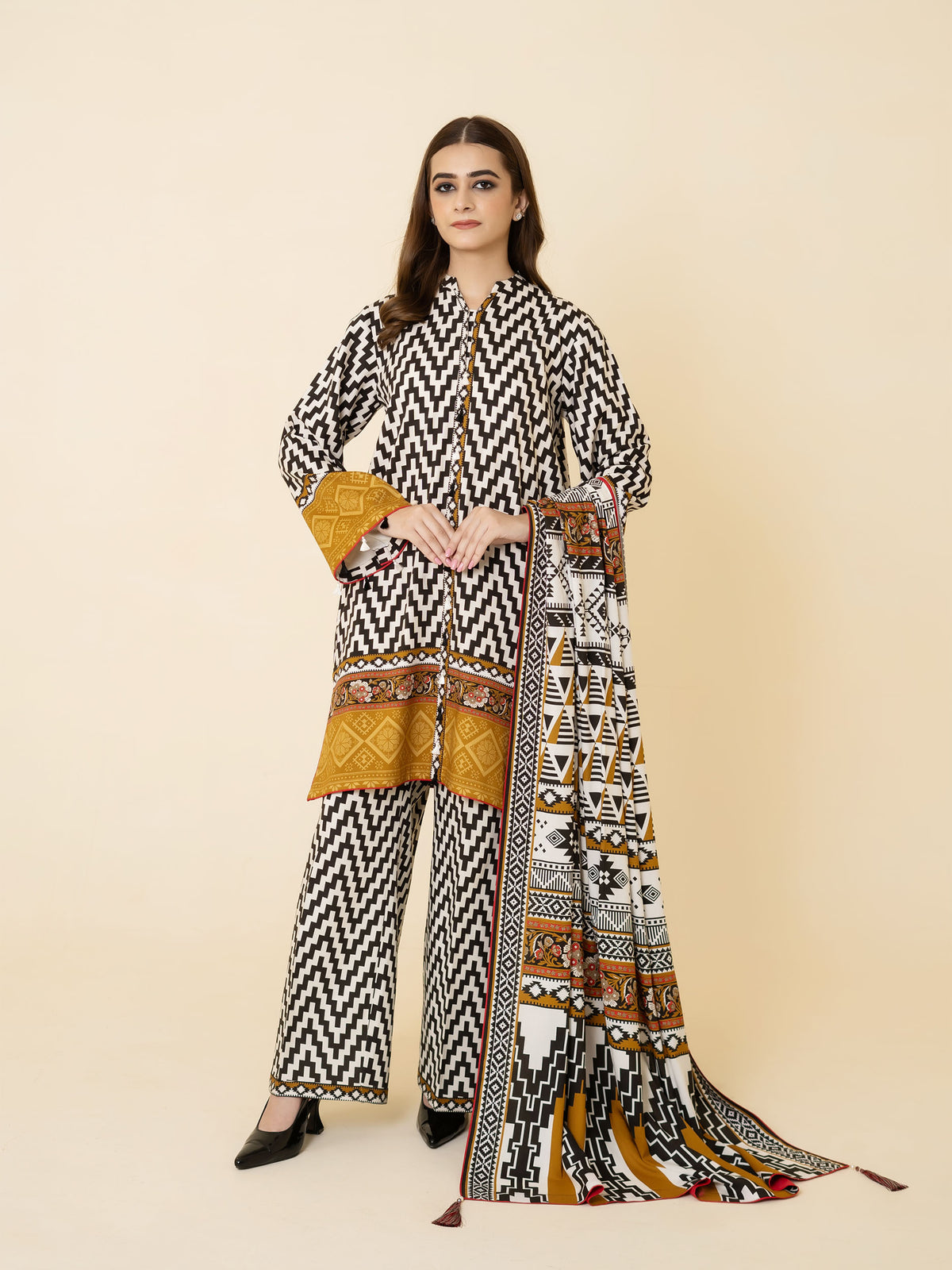 3 PIECE - PRINTED LINEN SUIT