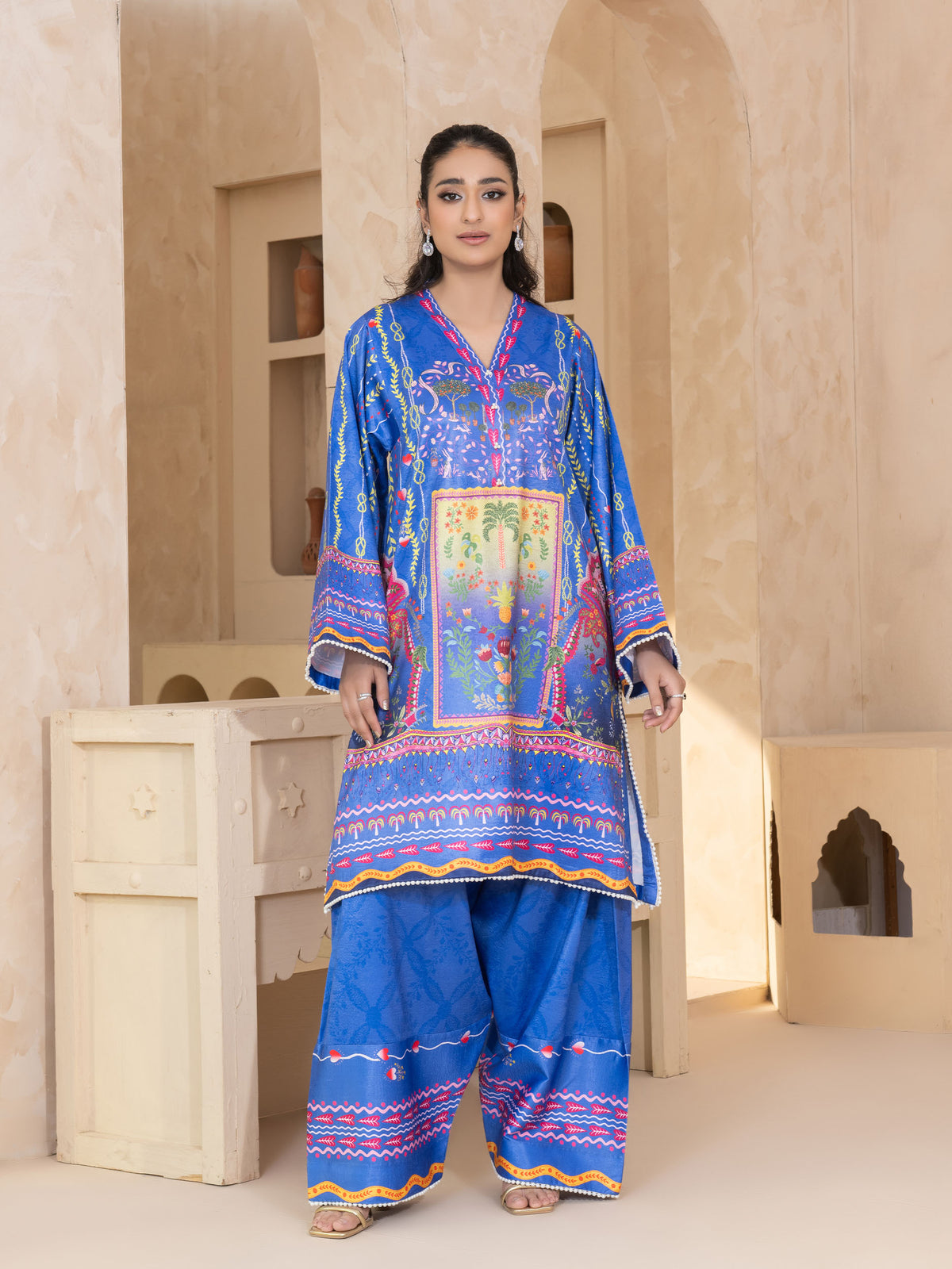 2 PIECE - PRINTED EMBOSED SILK