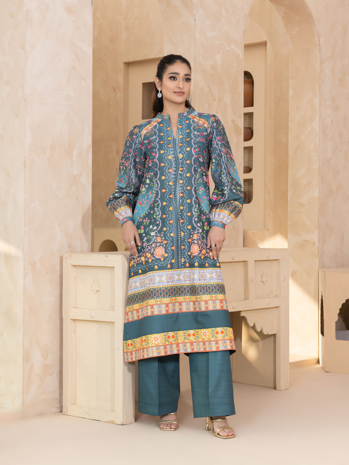 2 PIECE - PRINTED RAW SILK