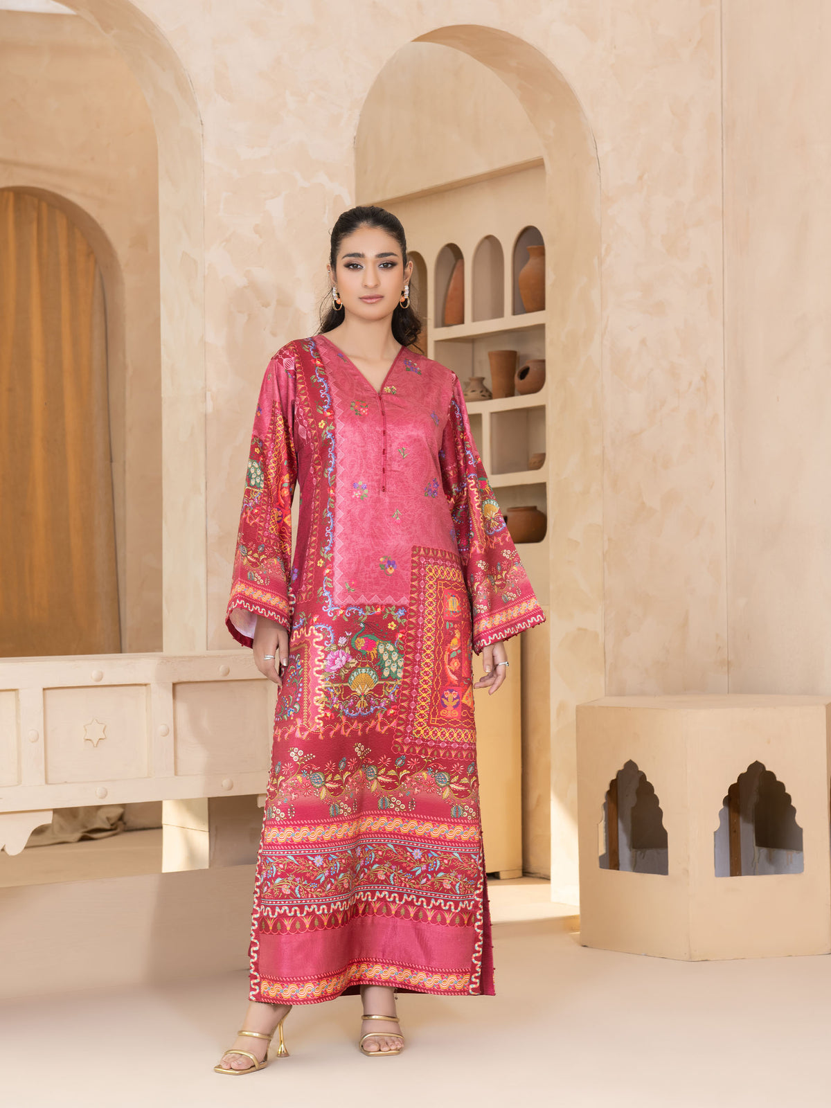 PRINTED EMBOSED SILK LONG SHIRT