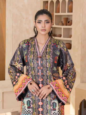 PRINTED RAW SILK LONG SHIRT