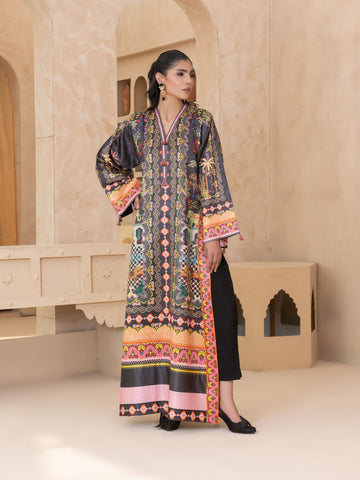 PRINTED RAW SILK LONG SHIRT