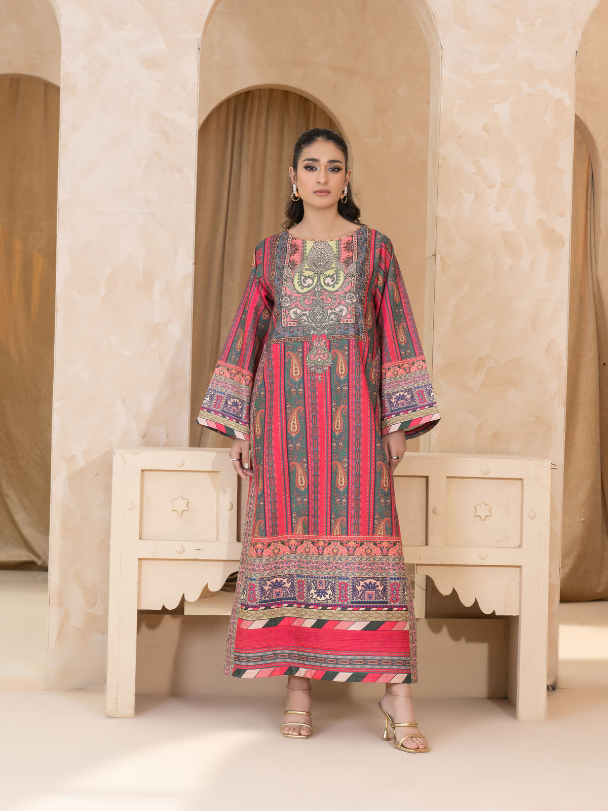 PRINTED RAW SILK LONG SHIRT