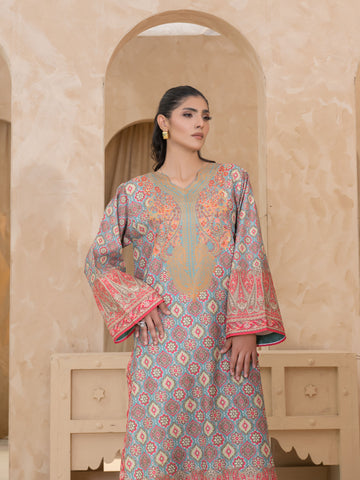 PRINTED RAW SILK LONG SHIRT