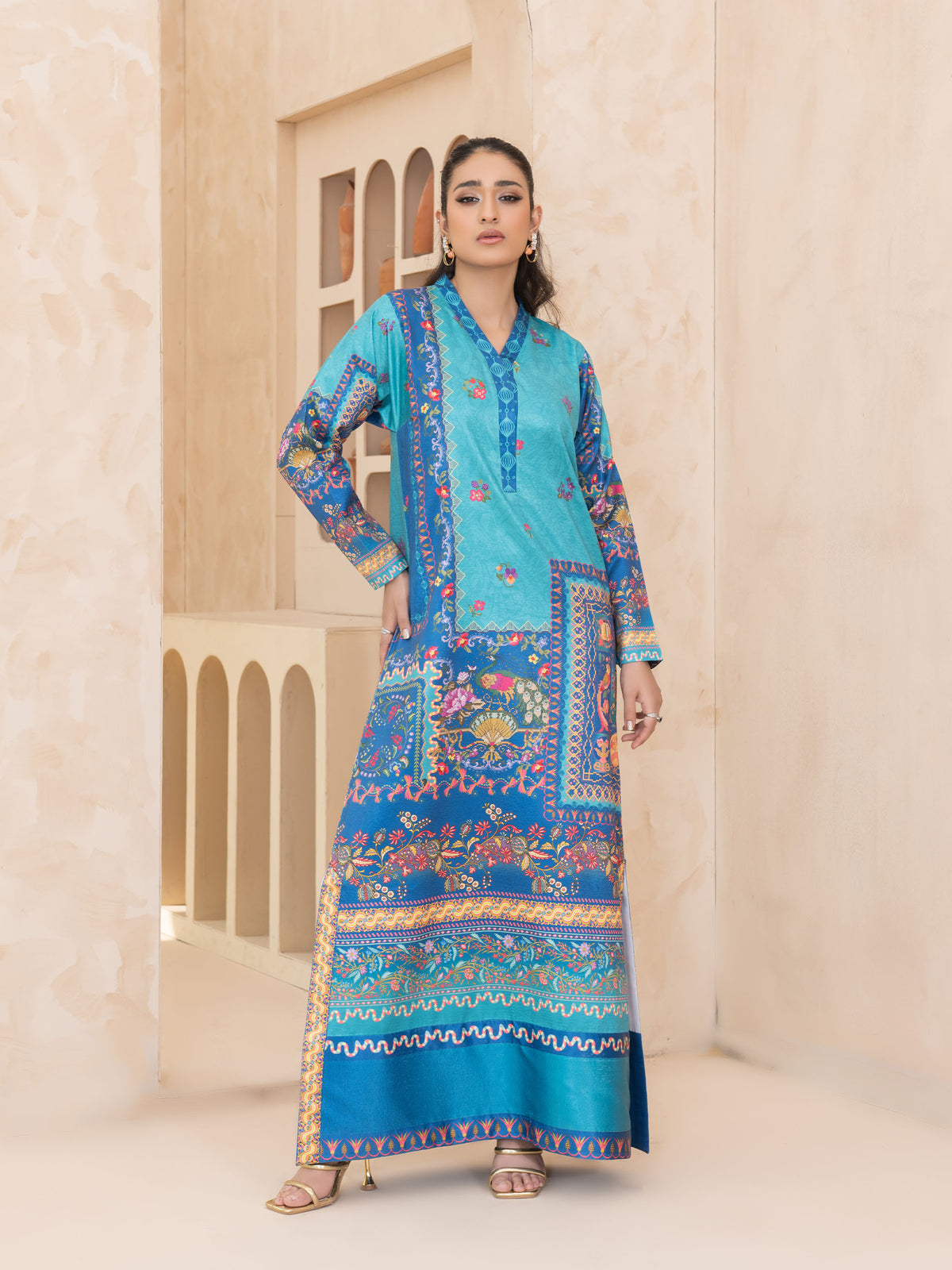 PRINTED EMBOSED SILK LONG SHIRT