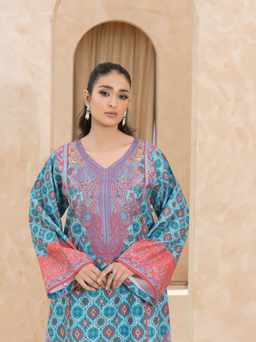 PRINTED RAW SILK LONG SHIRT