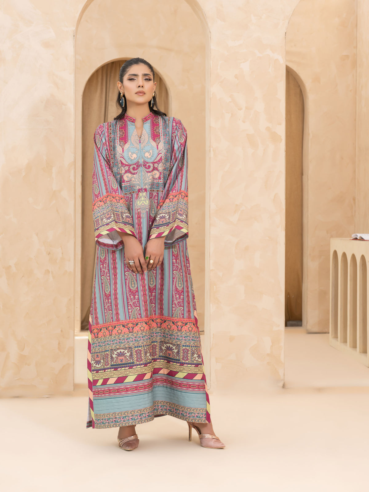 PRINTED RAW SILK LONG SHIRT